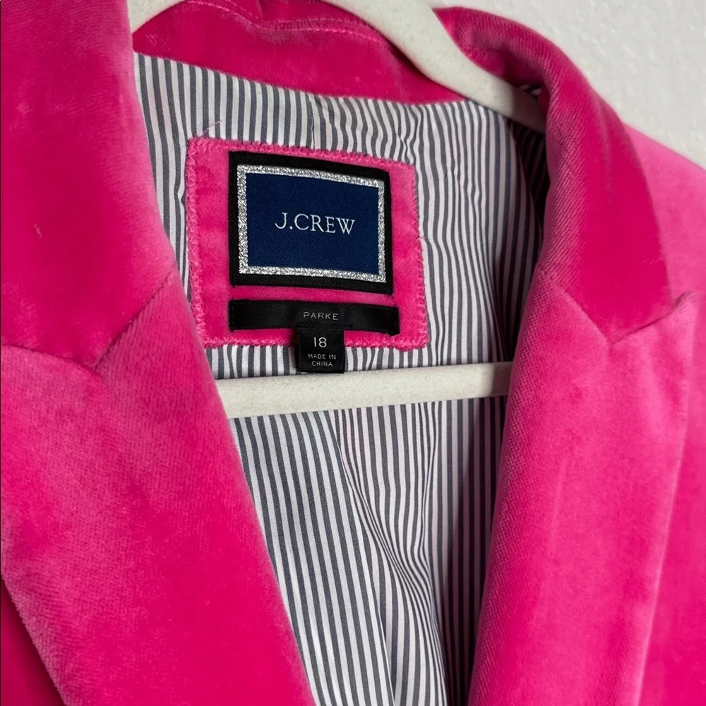 J. Crew Parke Blazer Jacket Bright Begonia Pink Velvet Sz 18 Business Statement - Picture 3 of 6